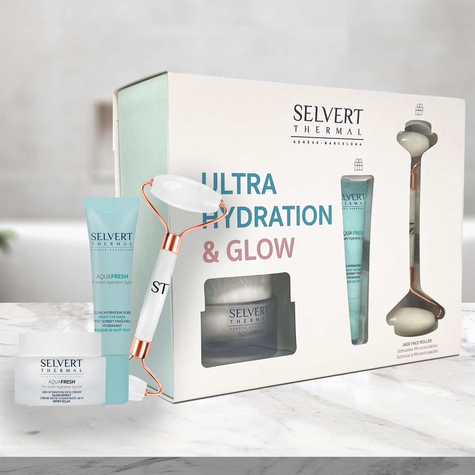 SELVERT THERMAL PACK ULTRA HYDRATION & GLOW ( Crema + Contorno+ Jade Roller) - Imagen 2